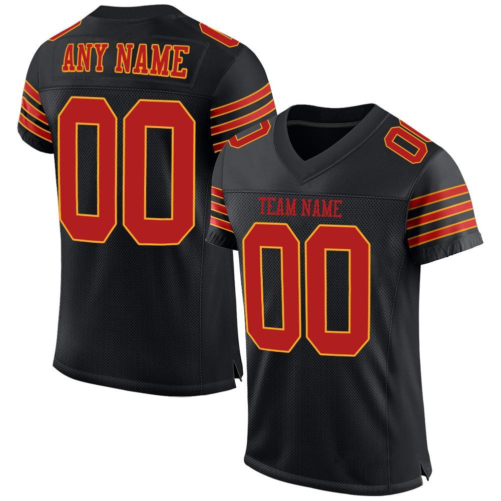 Custom Football Jersey - Black Scarlet-Gold Mesh