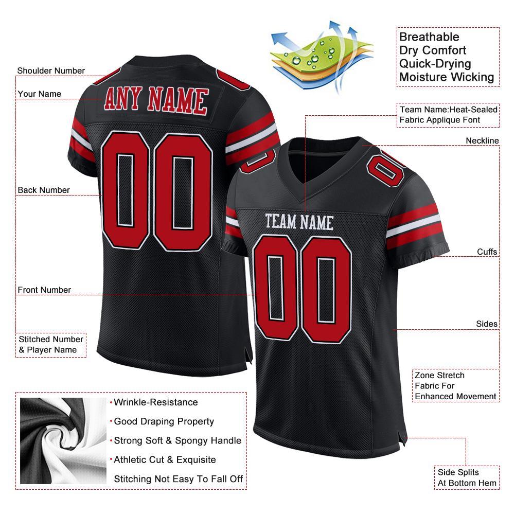 Custom Football Jersey - Black Red-White Mesh