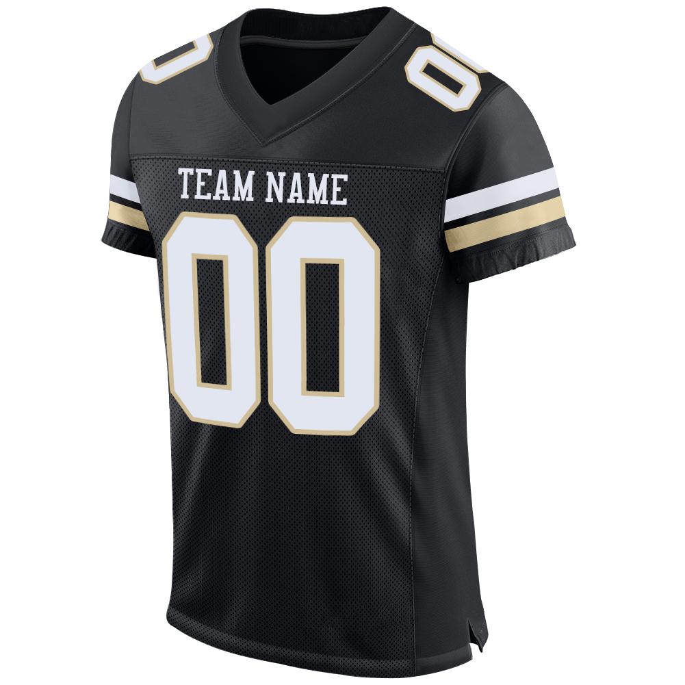 Custom Football Jersey - Black White-Vegas Gold Mesh