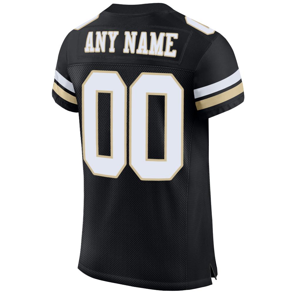 Custom Football Jersey - Black White-Vegas Gold Mesh