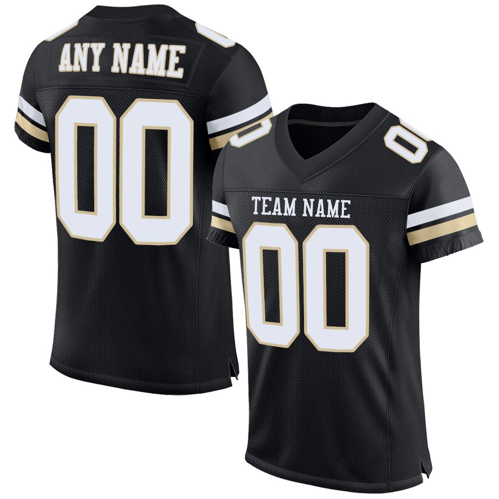 Custom Football Jersey - Black White-Vegas Gold Mesh