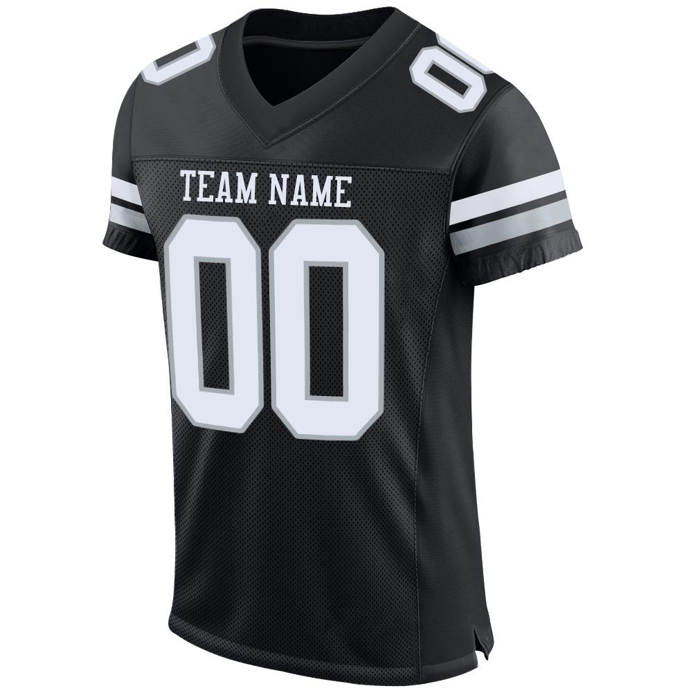 Custom Football Jersey - Black White-Silver Mesh - Style Black0074
