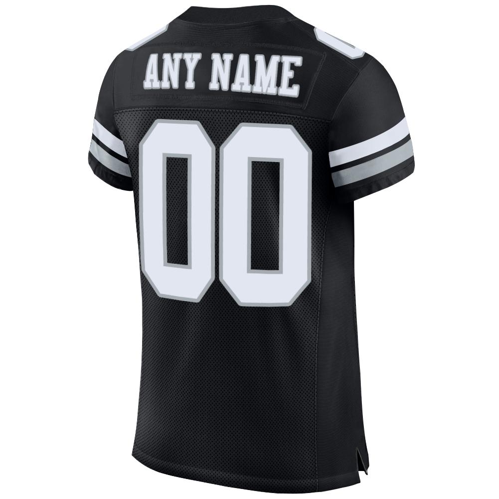 Custom Football Jersey - Black White-Silver Mesh - Style Black0074