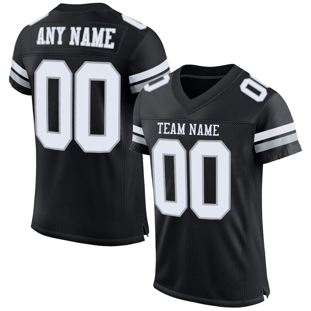 Custom Football Jersey - Black White-Silver Mesh - Style Black0074