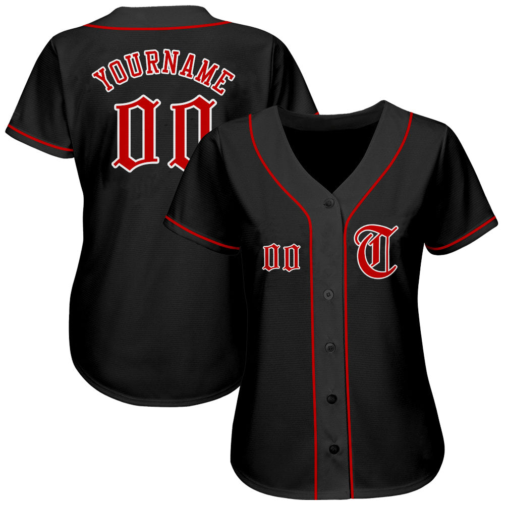 Custom Baseball Jersey - Black Red-White - Style Black0076