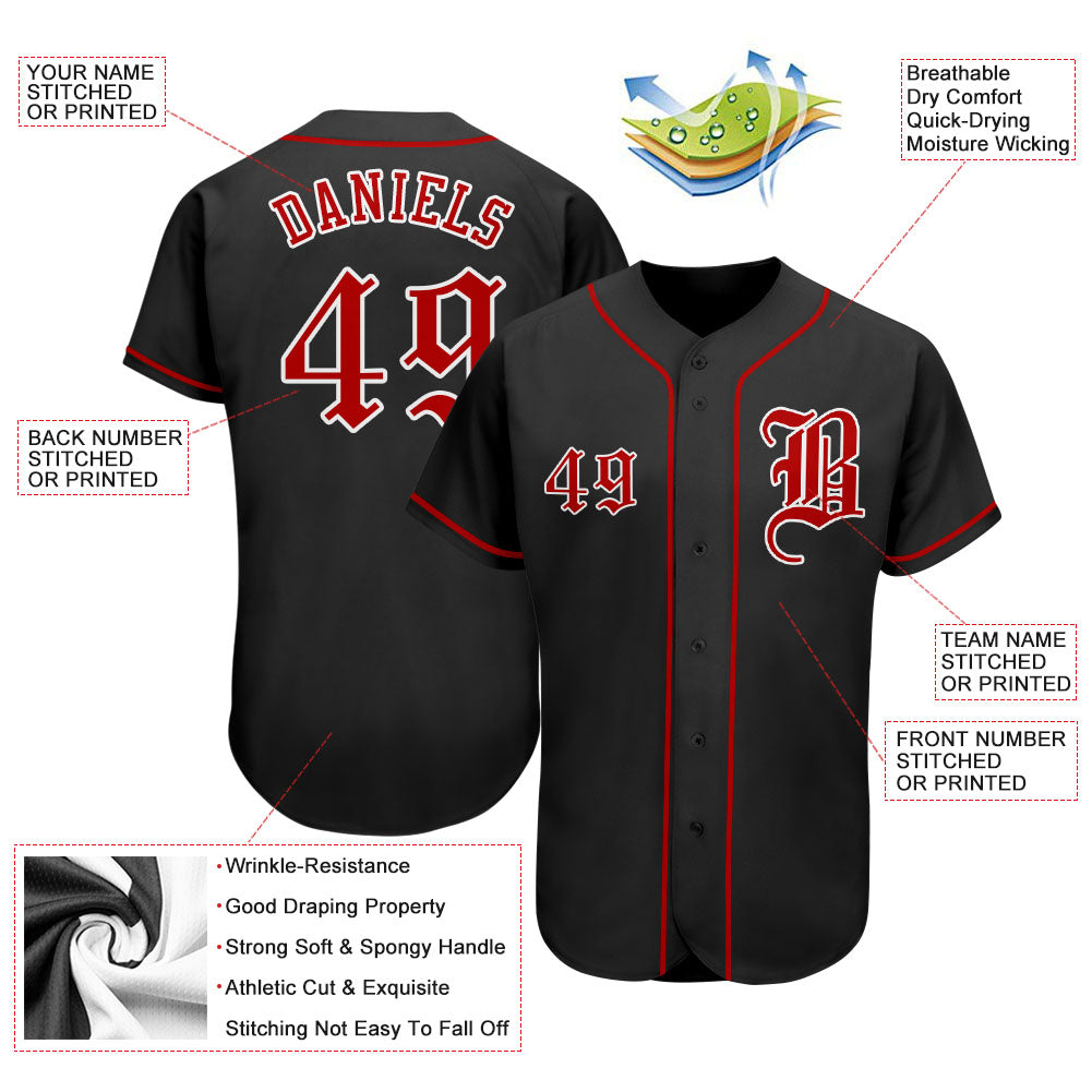 Custom Baseball Jersey - Black Red-White - Style Black0076