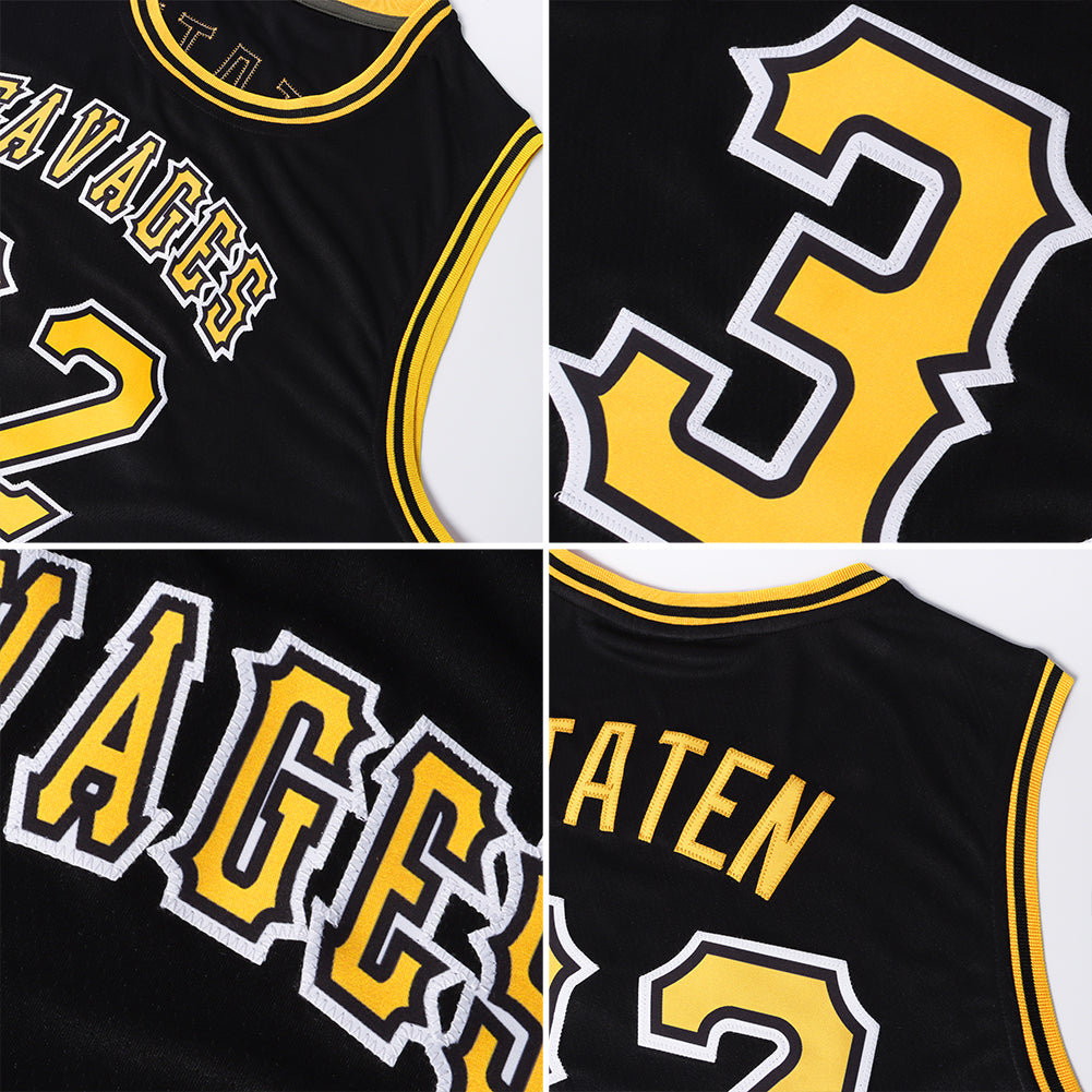 Custom Basketball Jersey - Black Gold-White Round Neck Rib-Knit