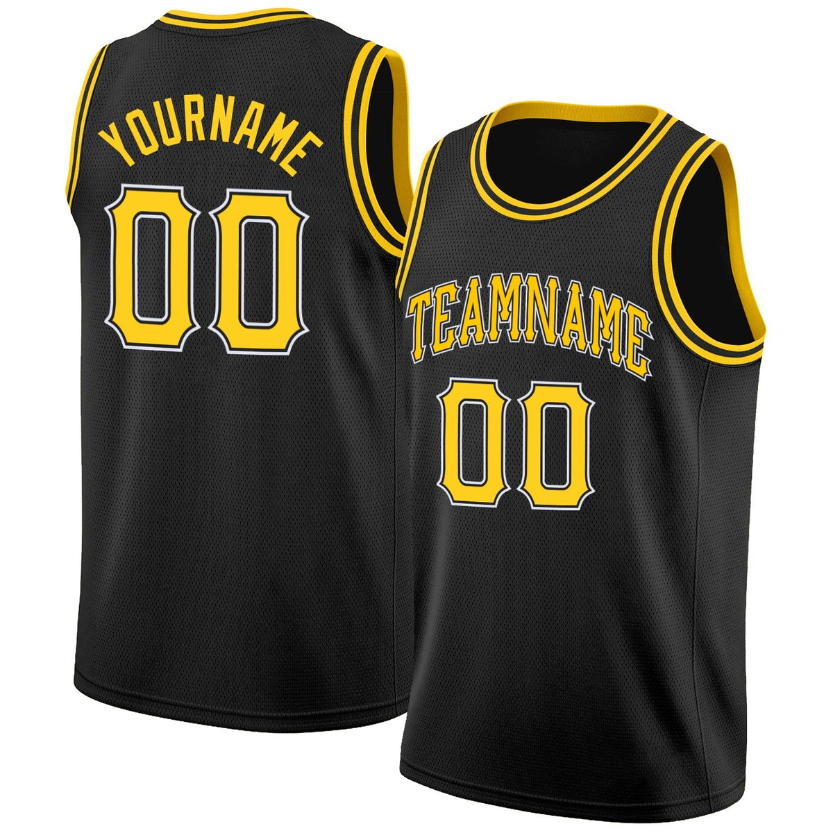 Custom Basketball Jersey - Black Gold-White Round Neck Rib-Knit