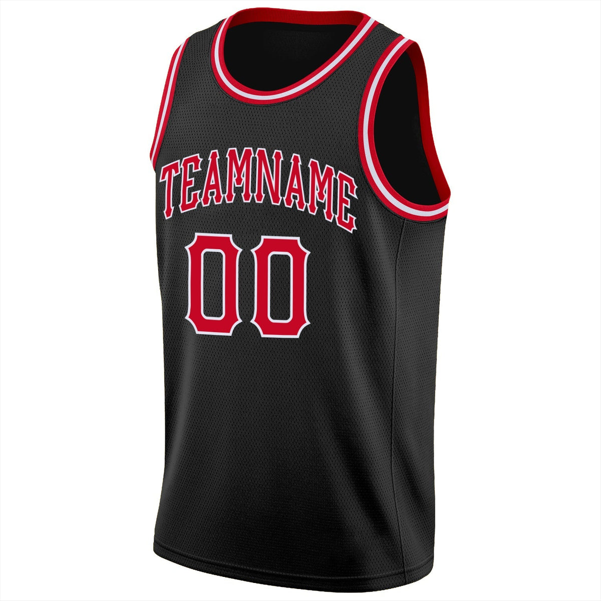 Custom Basketball Jersey - Black Red-White Round Neck Rib-Knit