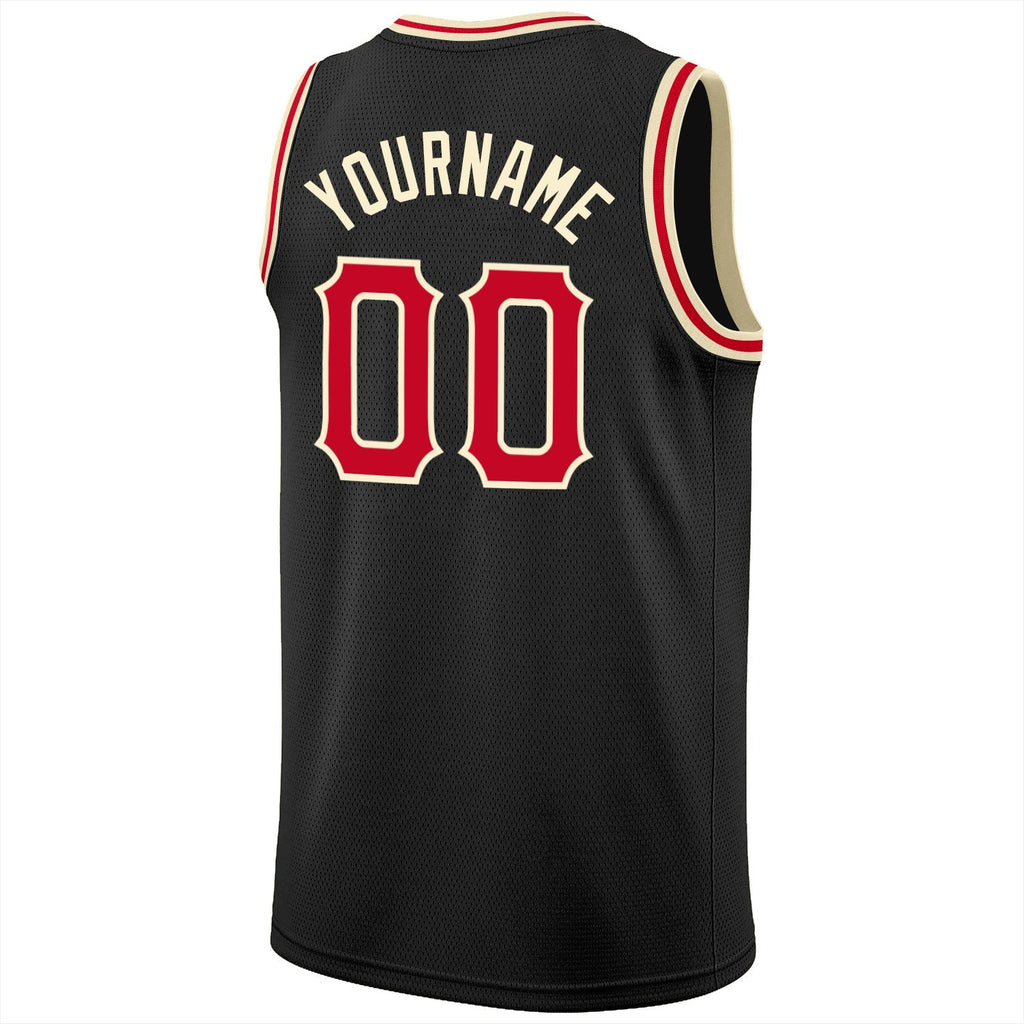 Custom Basketball Jersey - Black Red-Cream Round Neck Rib-Knit