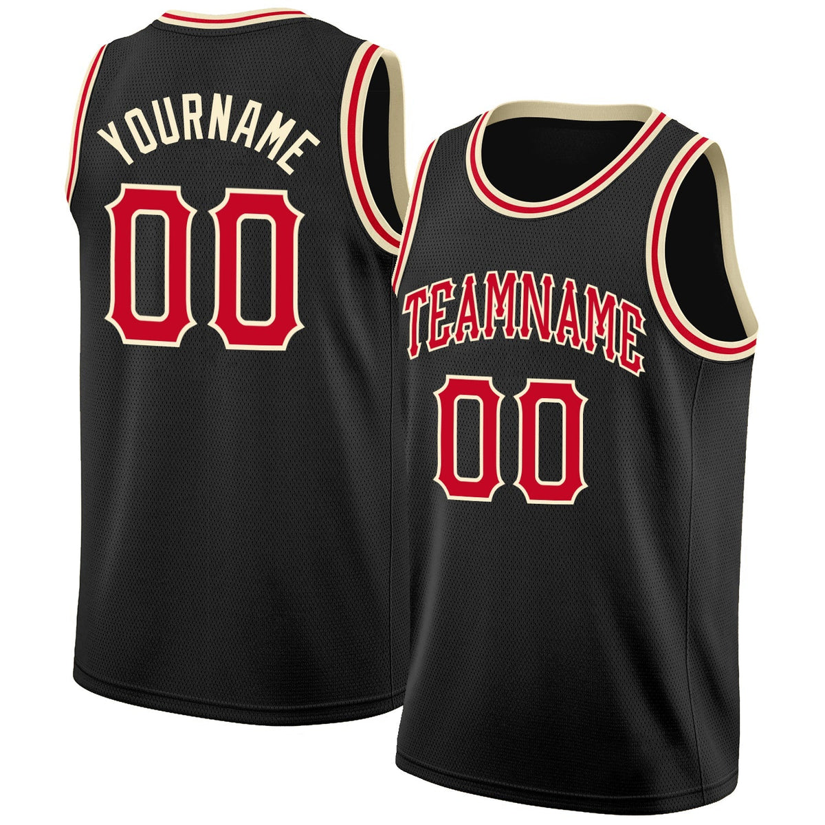 Custom Basketball Jersey - Black Red-Cream Round Neck Rib-Knit