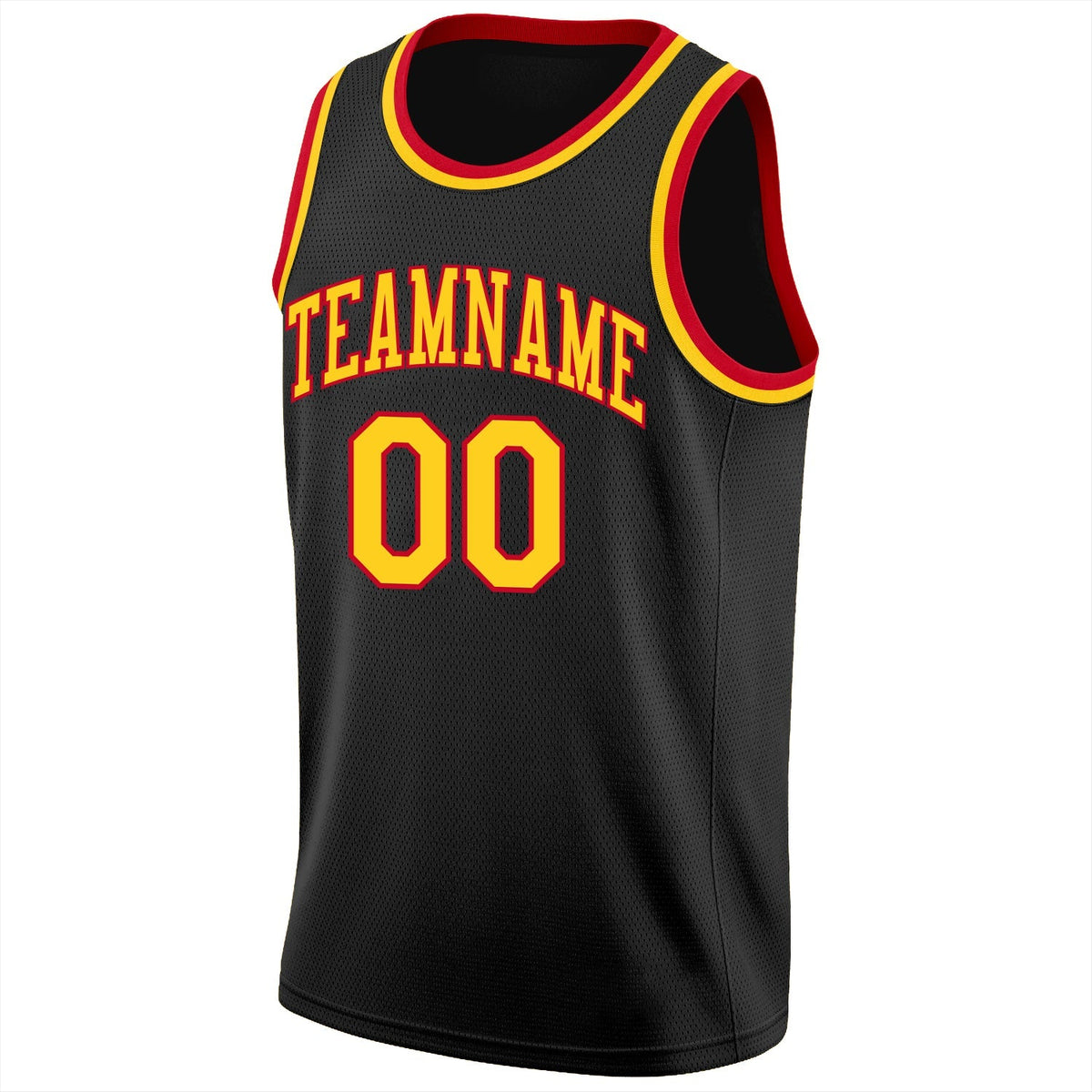 Custom Basketball Jersey - Black Gold-Red Round Neck Rib-Knit
