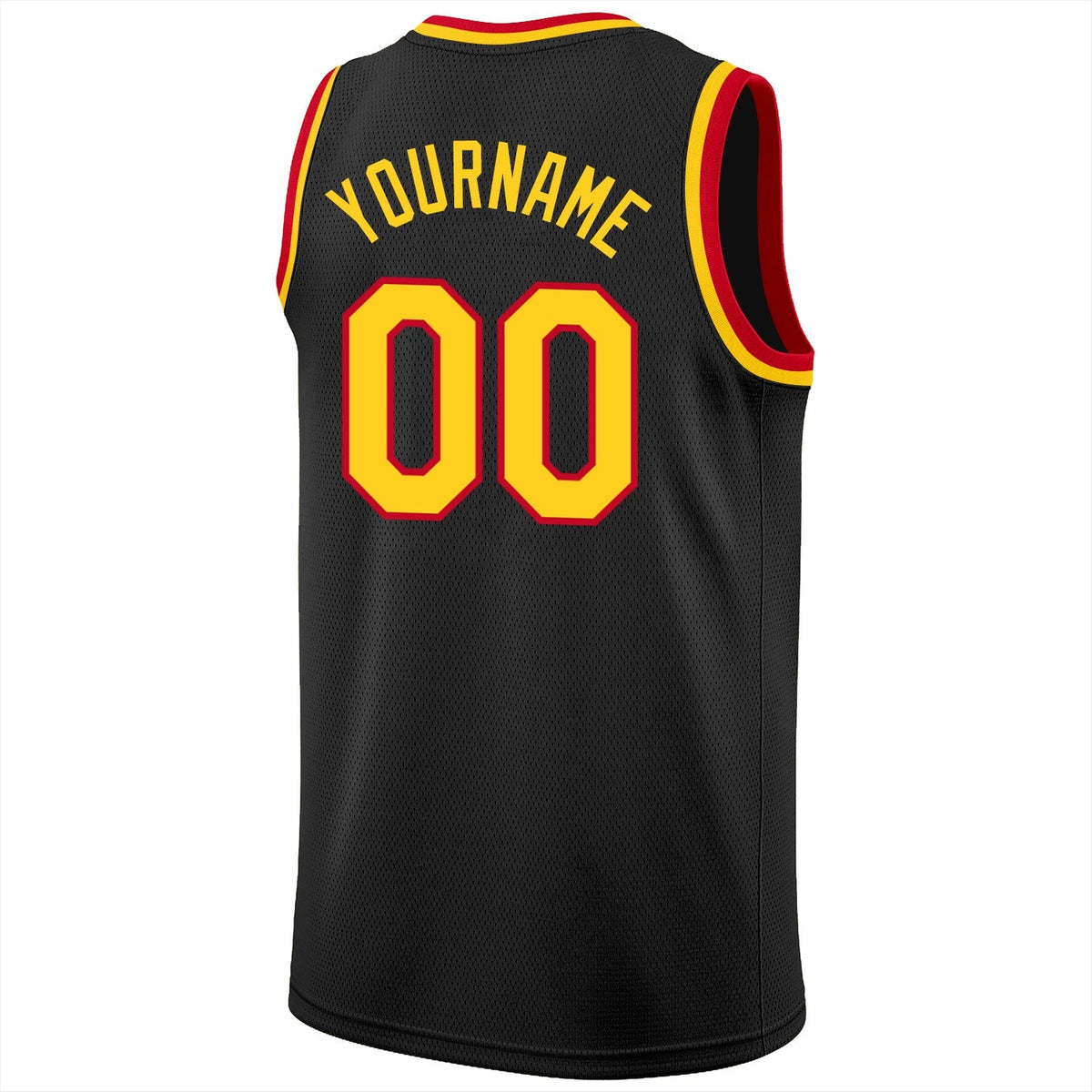Custom Basketball Jersey - Black Gold-Red Round Neck Rib-Knit