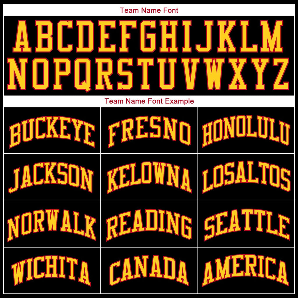 Custom Basketball Jersey - Black Gold-Red Round Neck Rib-Knit