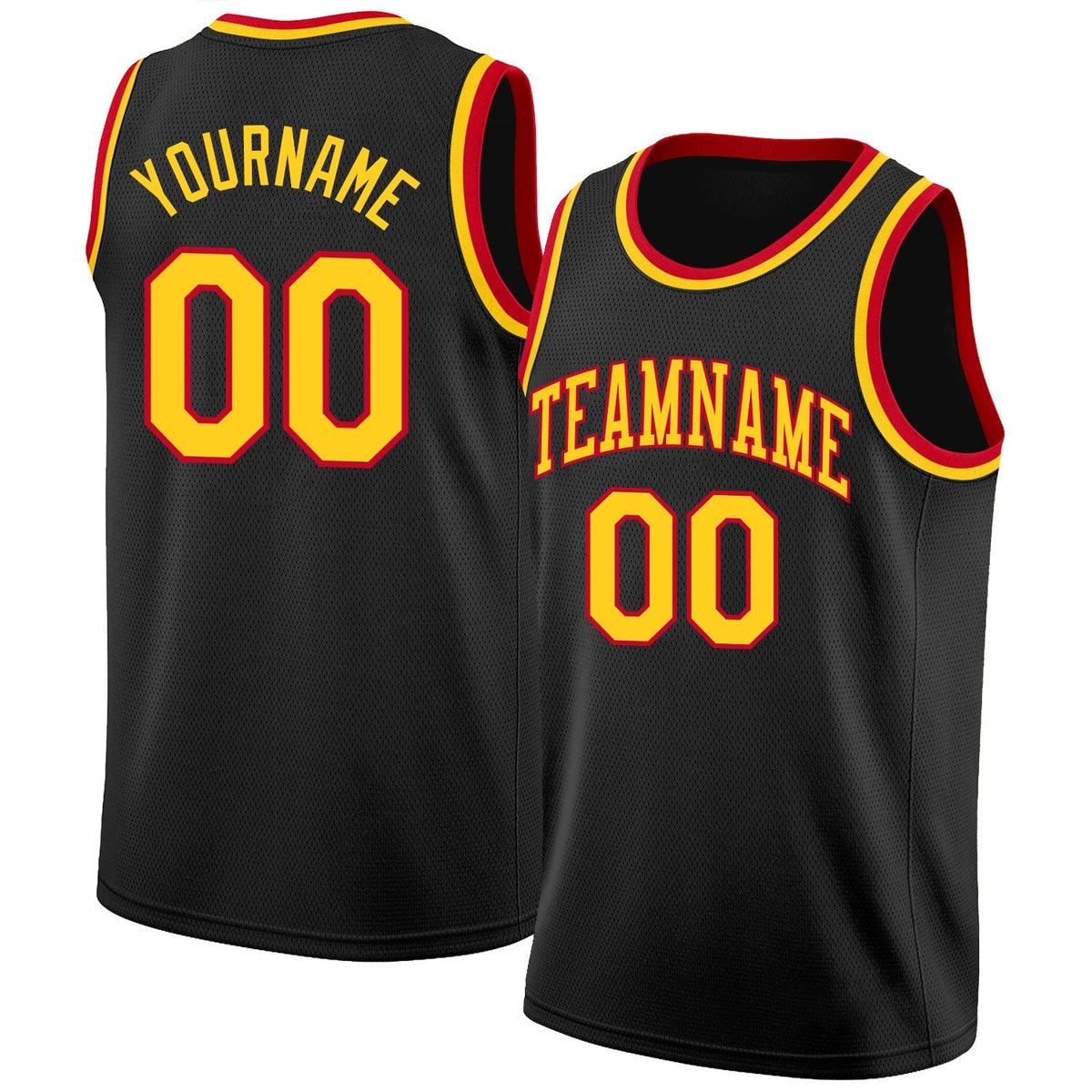 Custom Basketball Jersey - Black Gold-Red Round Neck Rib-Knit