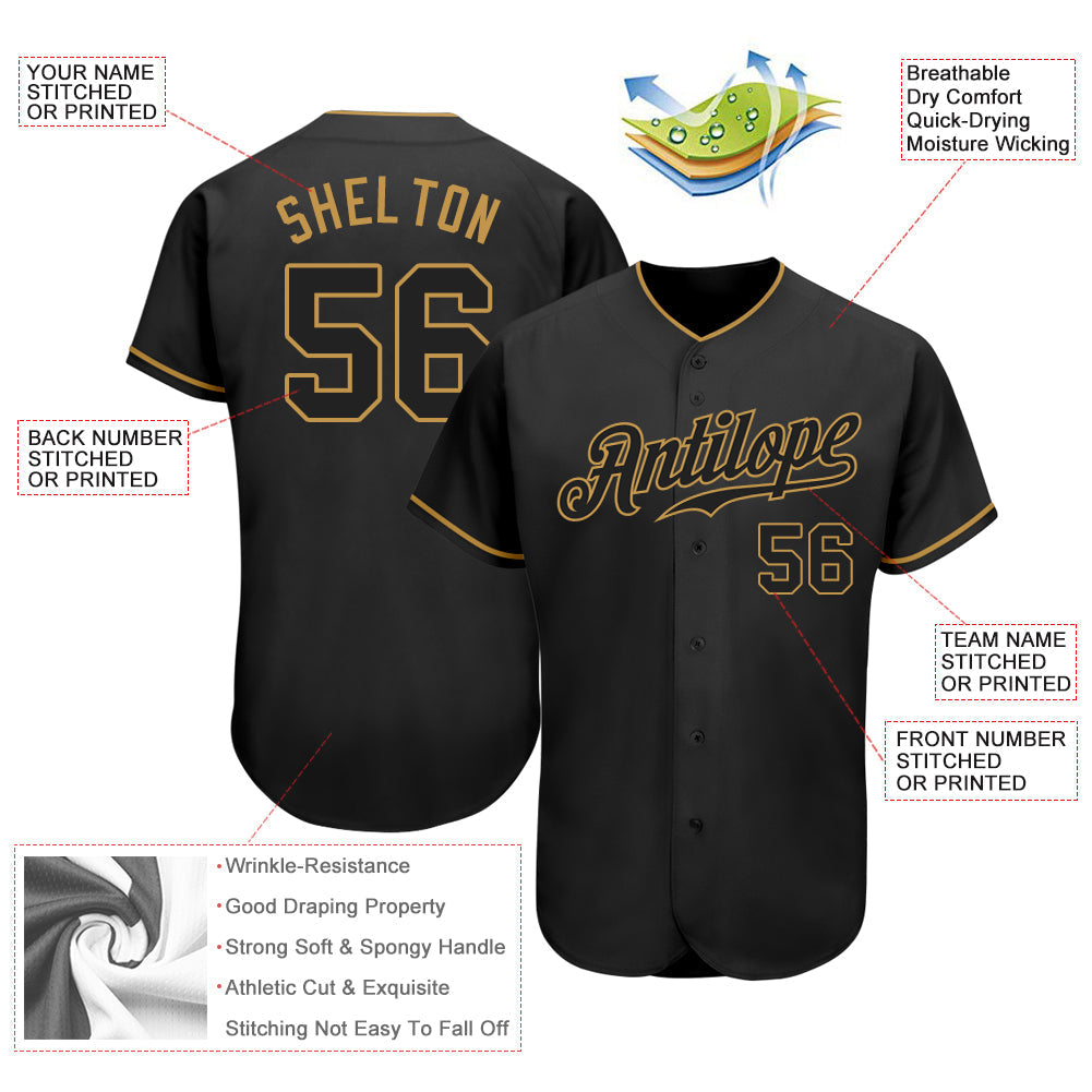 Custom Baseball Jersey - Black Black-Old Gold - Style Black0169