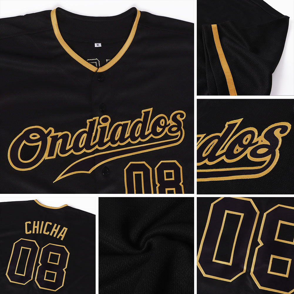 Custom Baseball Jersey - Black Black-Old Gold - Style Black0169