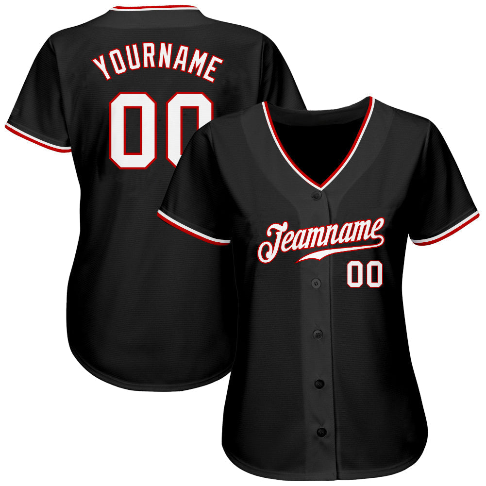 Custom Baseball Jersey - Black White-Red - Style Black0172