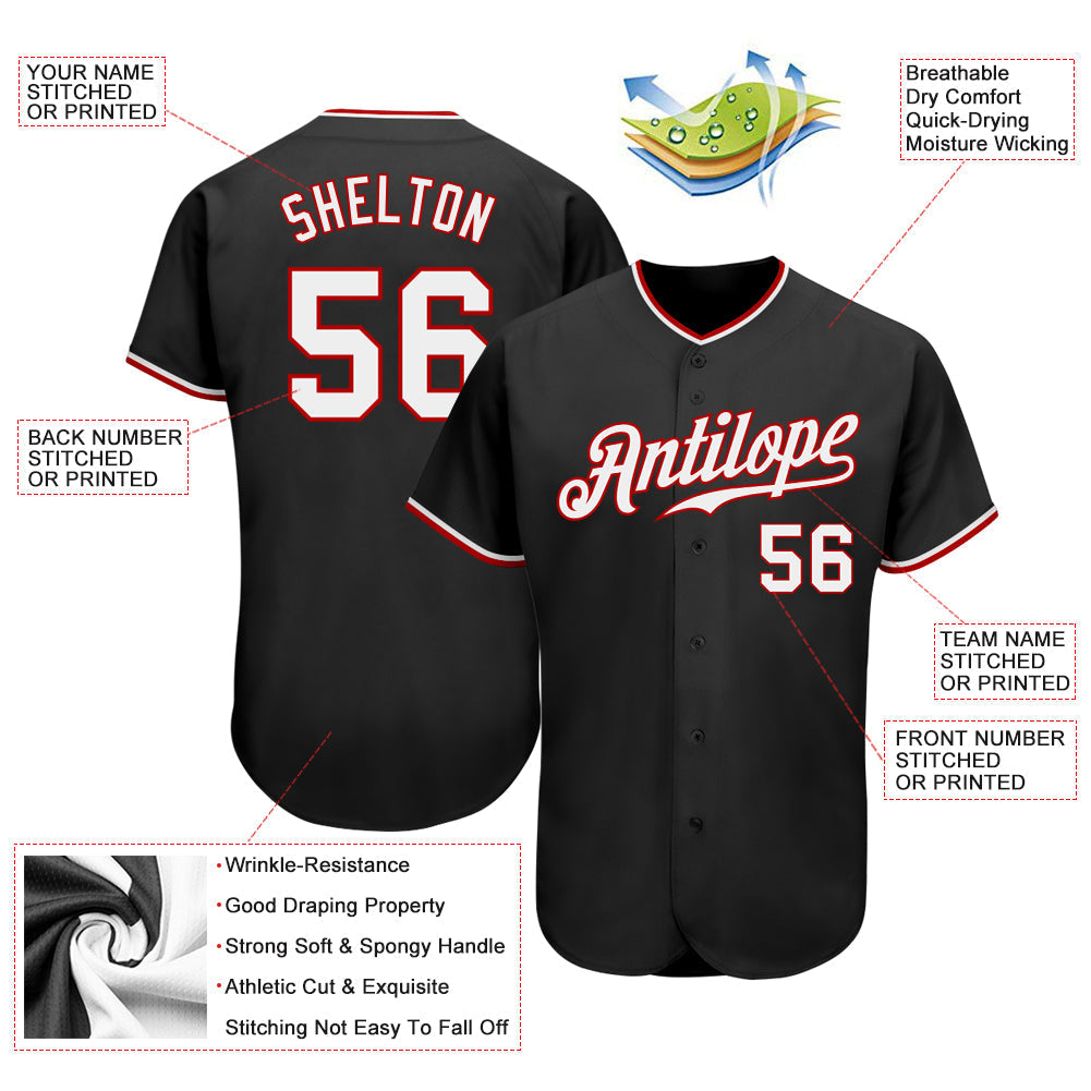 Custom Baseball Jersey - Black White-Red - Style Black0172
