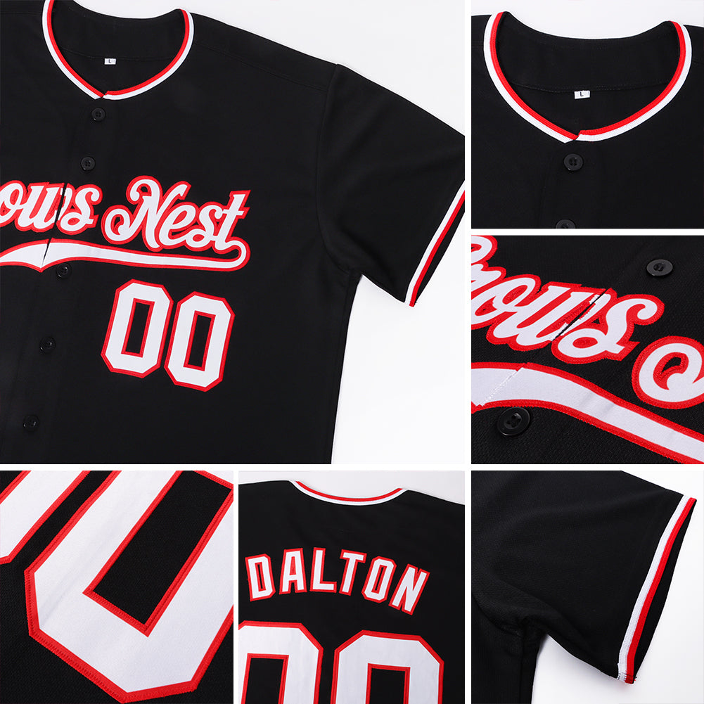 Custom Baseball Jersey - Black White-Red - Style Black0172