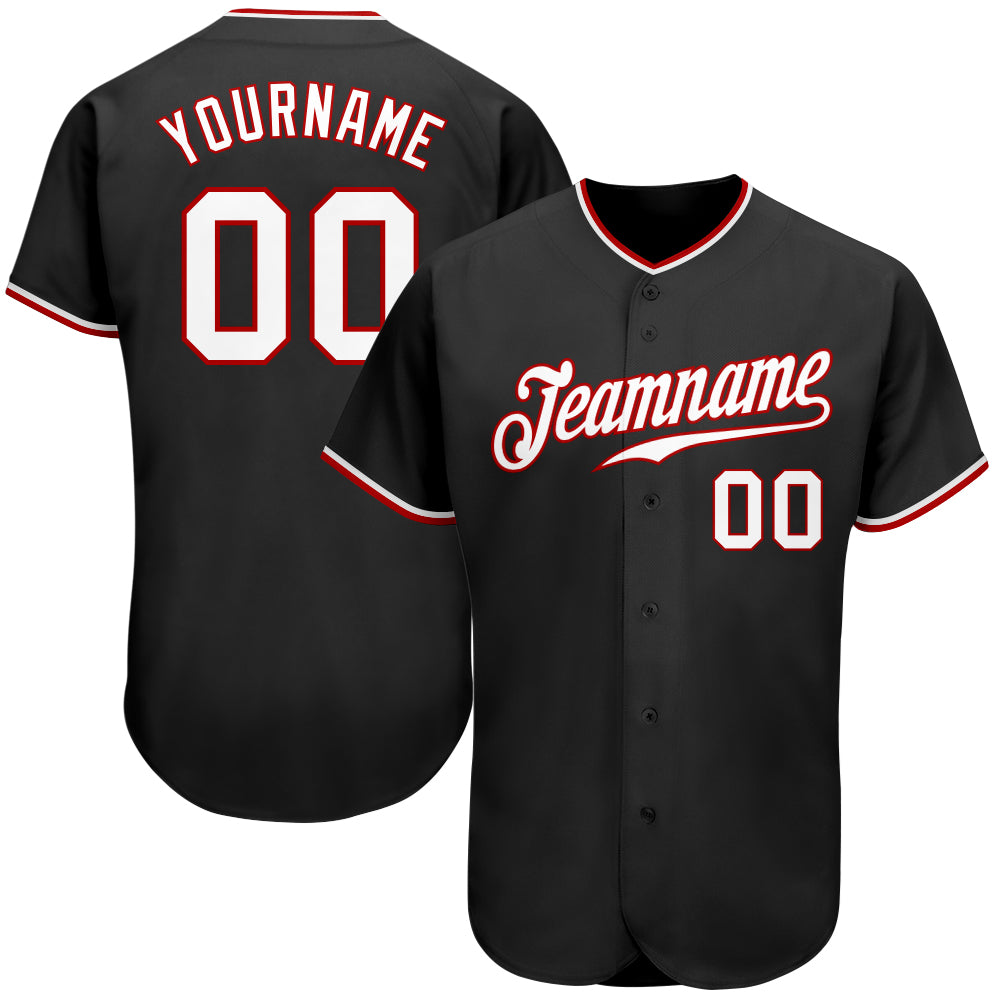 Custom Baseball Jersey - Black White-Red - Style Black0172