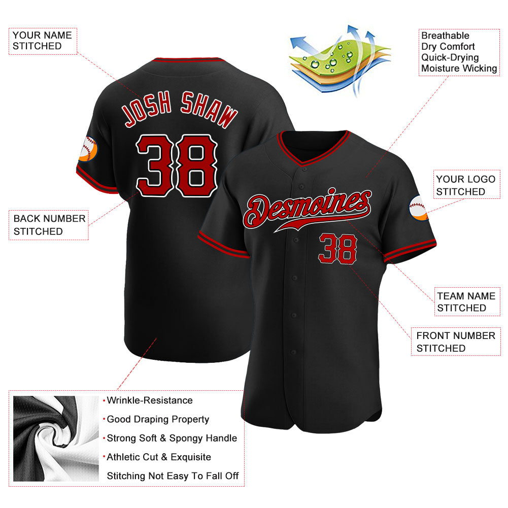 Custom Baseball Jersey - Black Red-White - Style Black0233