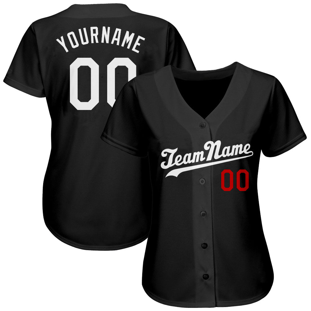 Custom Baseball Jersey - Black White-Red - Style Black0244
