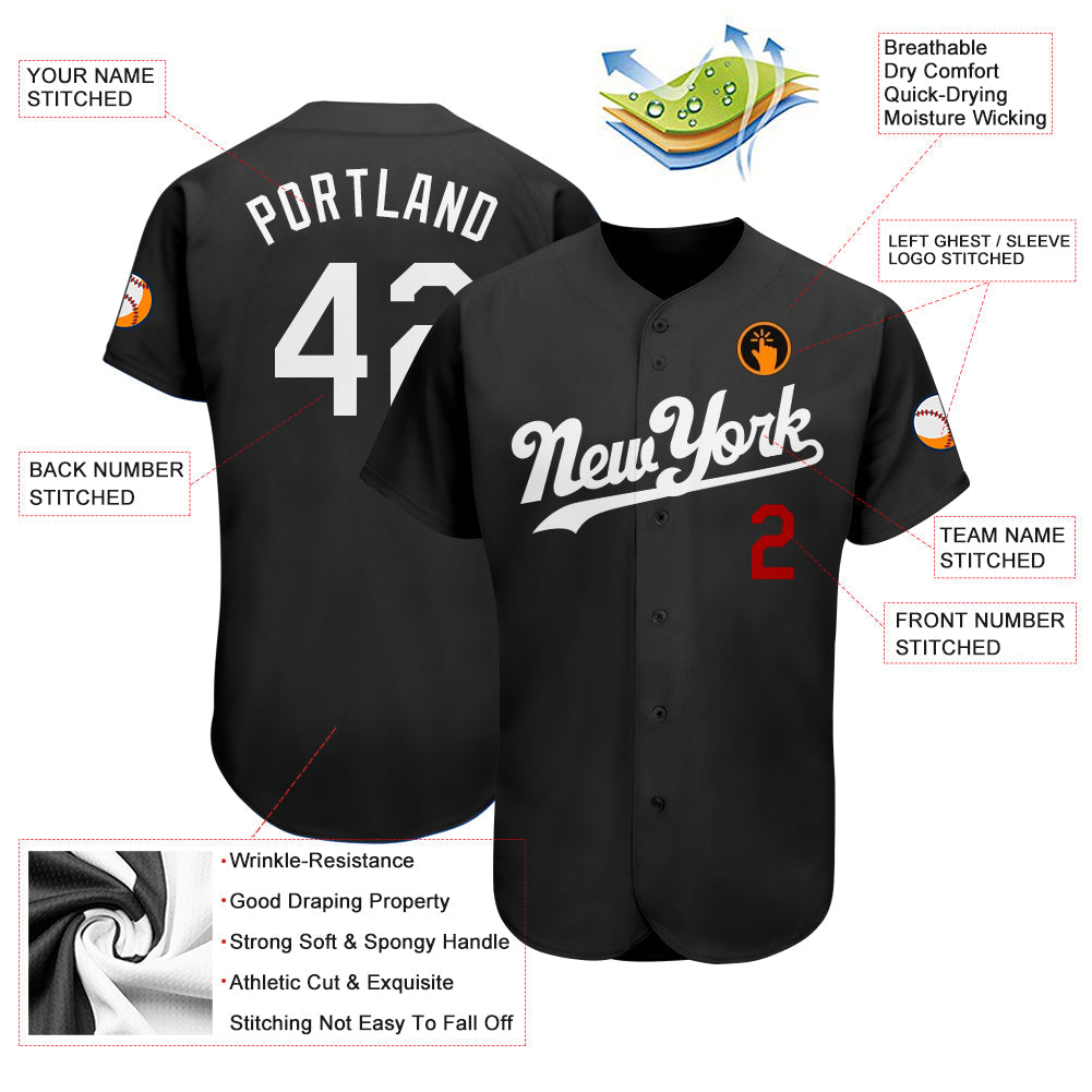 Custom Baseball Jersey - Black White-Red - Style Black0244