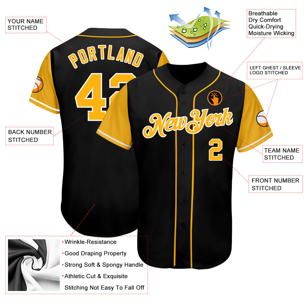 Custom Baseball Jersey - Black Gold-White Two Tone