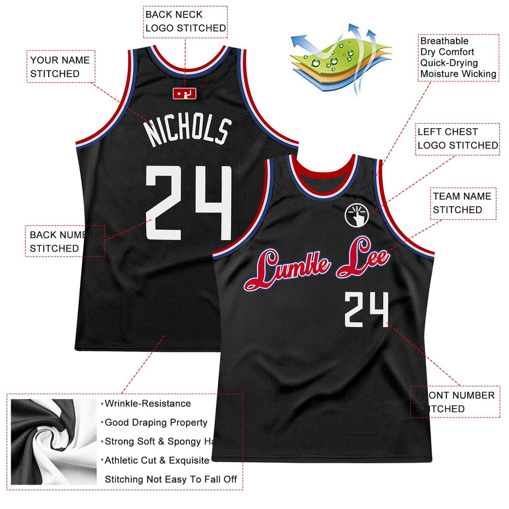 Custom Basketball Jersey - Black White-Red Throwback - Style Black0258