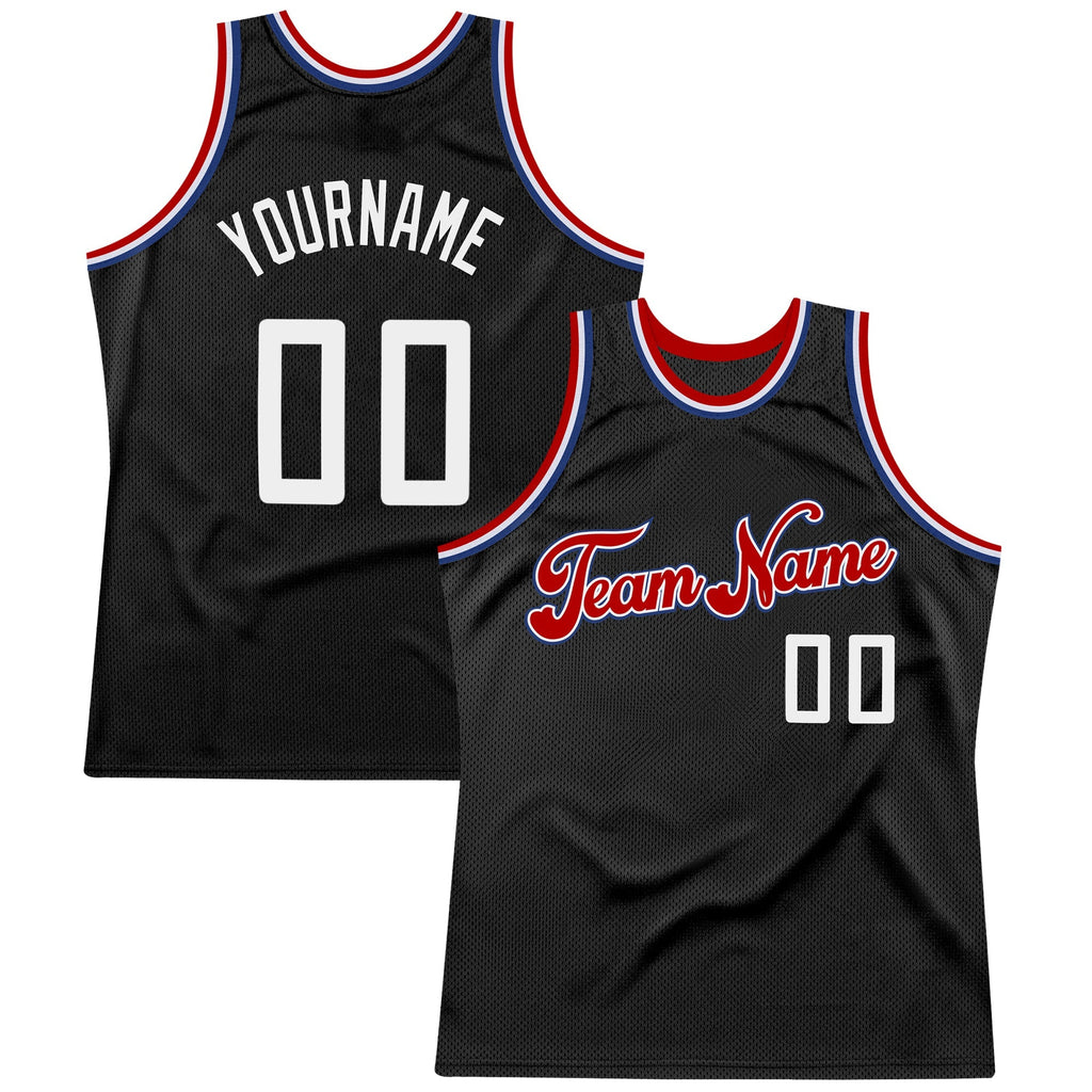 Custom Basketball Jersey - Black White-Red Throwback - Style Black0258