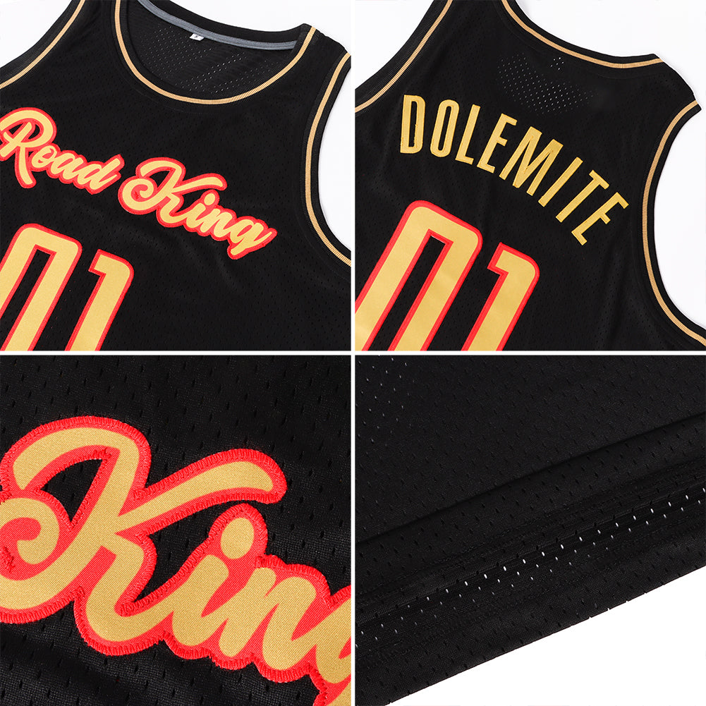 Custom Basketball Jersey - Black Old Gold-Red Throwback