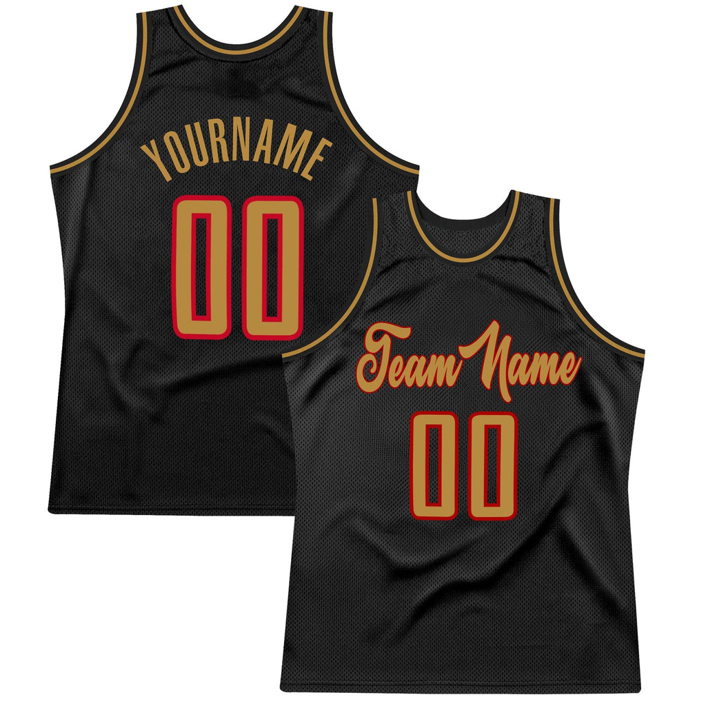 Custom Basketball Jersey - Black Old Gold-Red Throwback