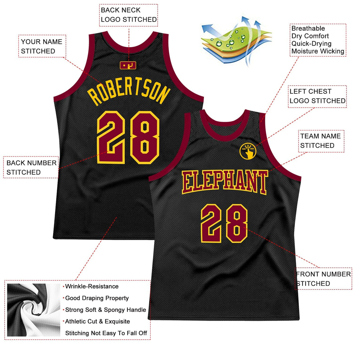 Custom Basketball Jersey - Black Maroon-Gold Throwback