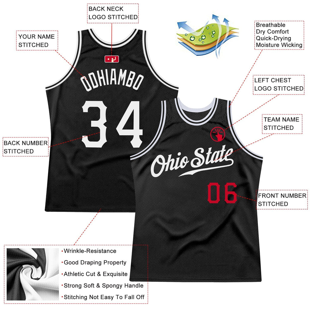 Custom Basketball Jersey - Black White-Red Throwback - Style Black0322