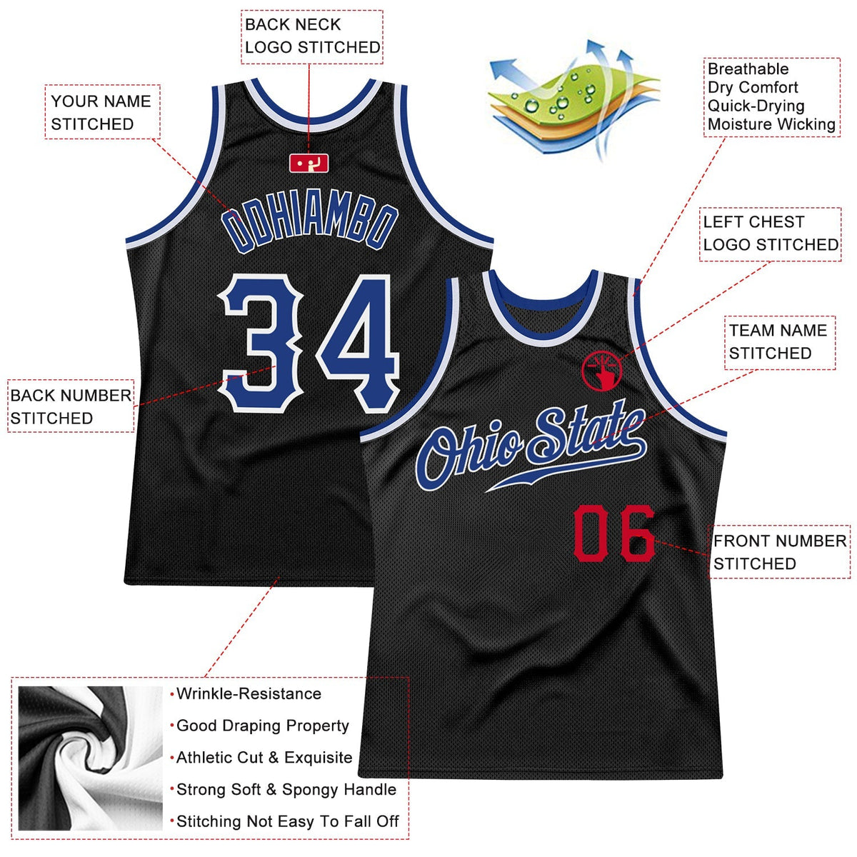 Custom Basketball Jersey - Black Royal-Red Throwback