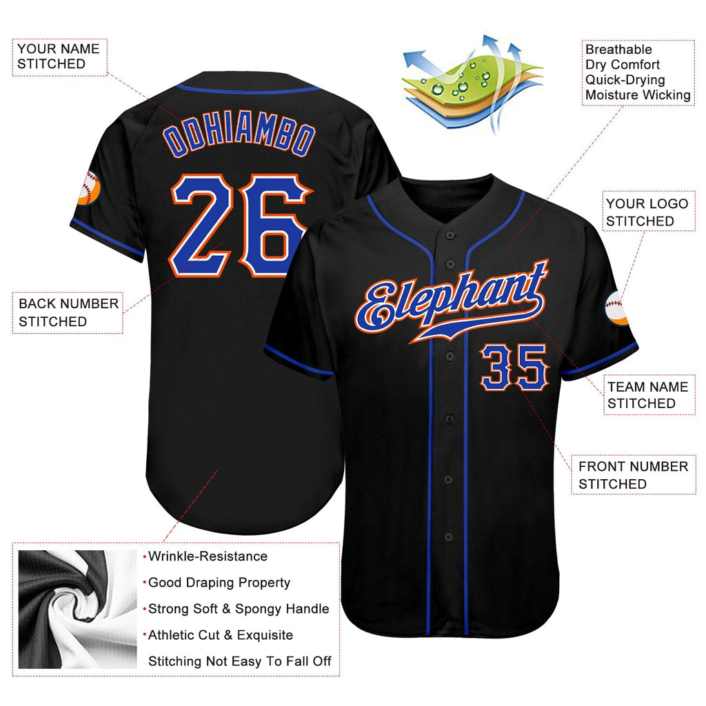 Custom Baseball Jersey - Black Royal-Orange