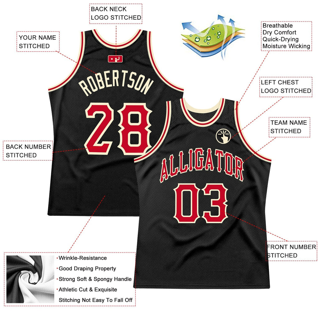Custom Basketball Jersey - Black Red-Cream Throwback