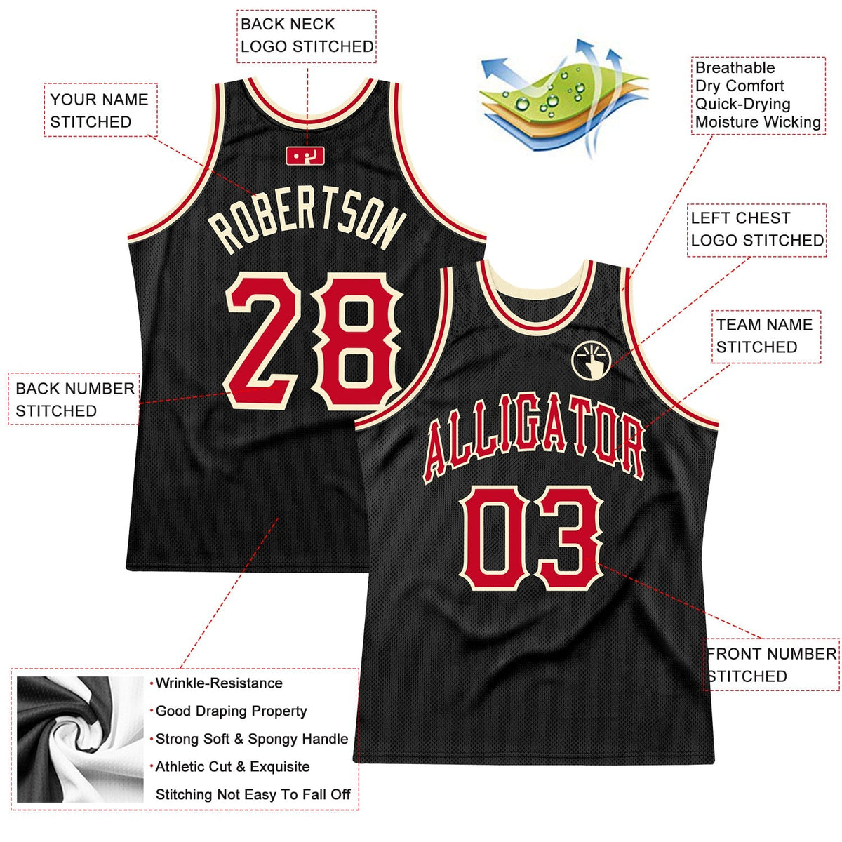 Custom Basketball Jersey - Black Red-Cream Throwback