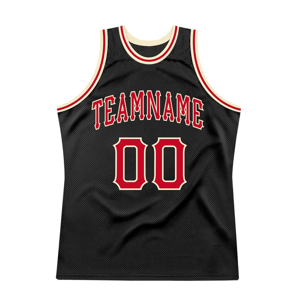 Custom Basketball Jersey - Black Red-Cream Throwback