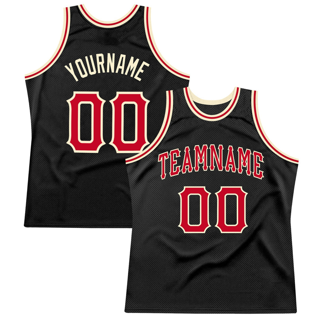 Custom Basketball Jersey - Black Red-Cream Throwback