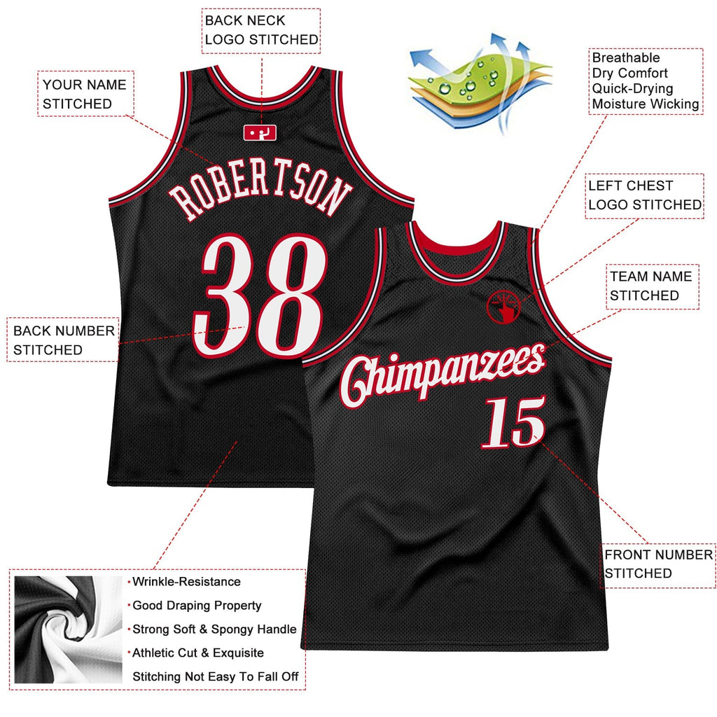 Custom Basketball Jersey - Black White-Red Throwback - Style Black0339