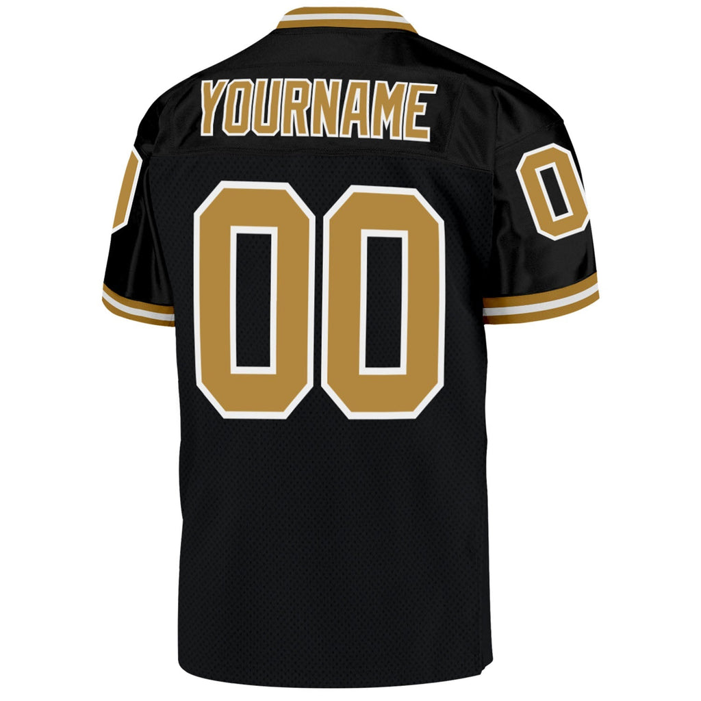 Custom Football Jersey - Black Old Gold-White Mesh Throwback