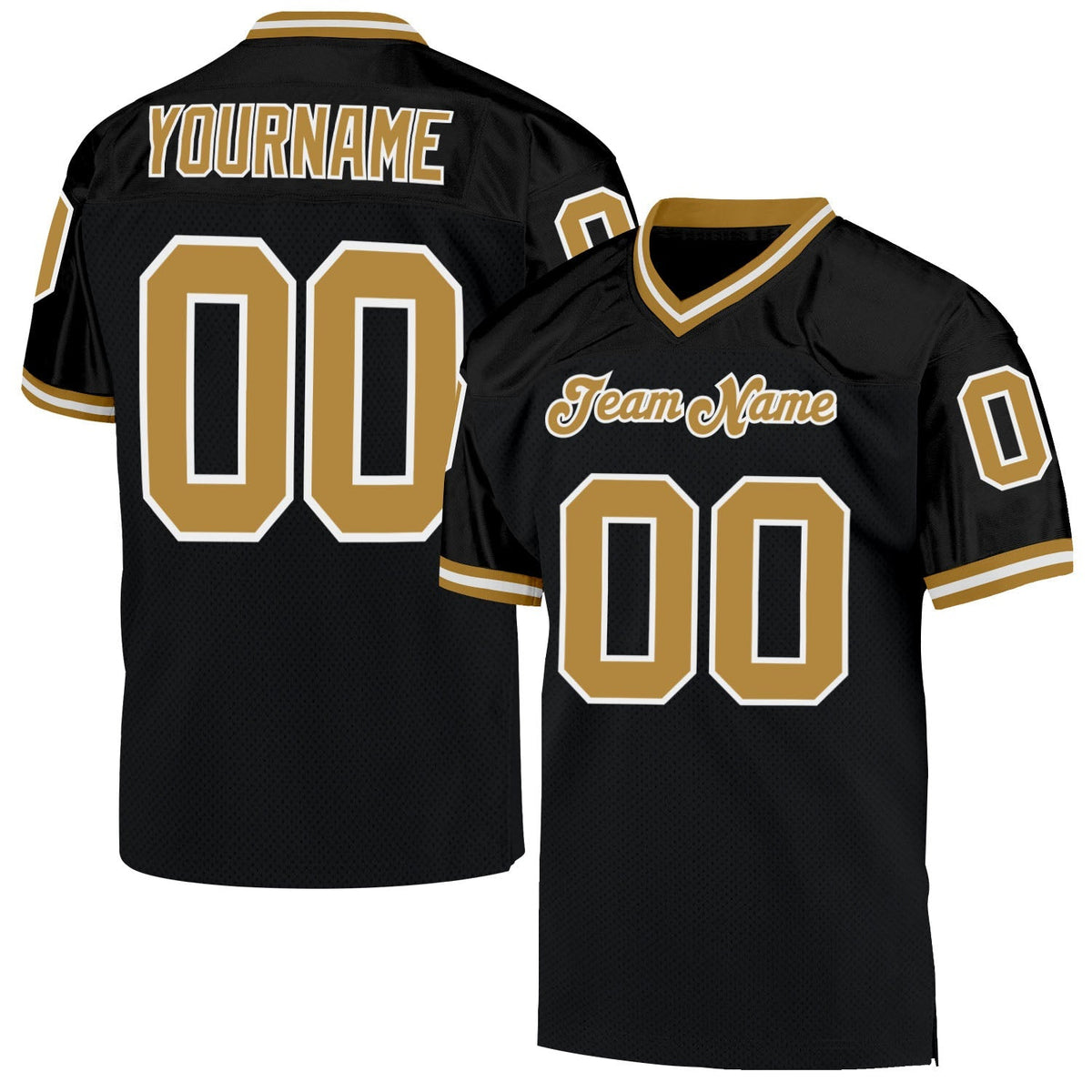 Custom Football Jersey - Black Old Gold-White Mesh Throwback