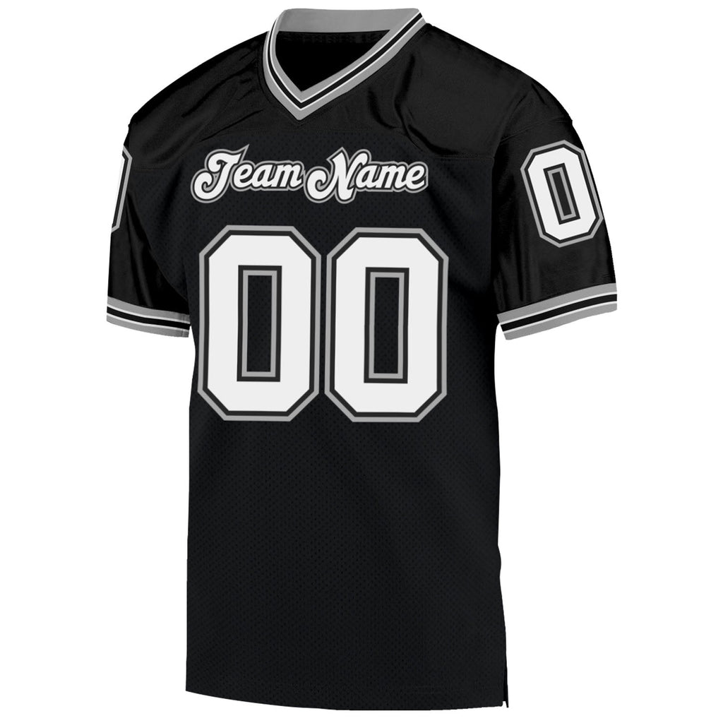 Custom Football Jersey - Black White-Gray Mesh Throwback