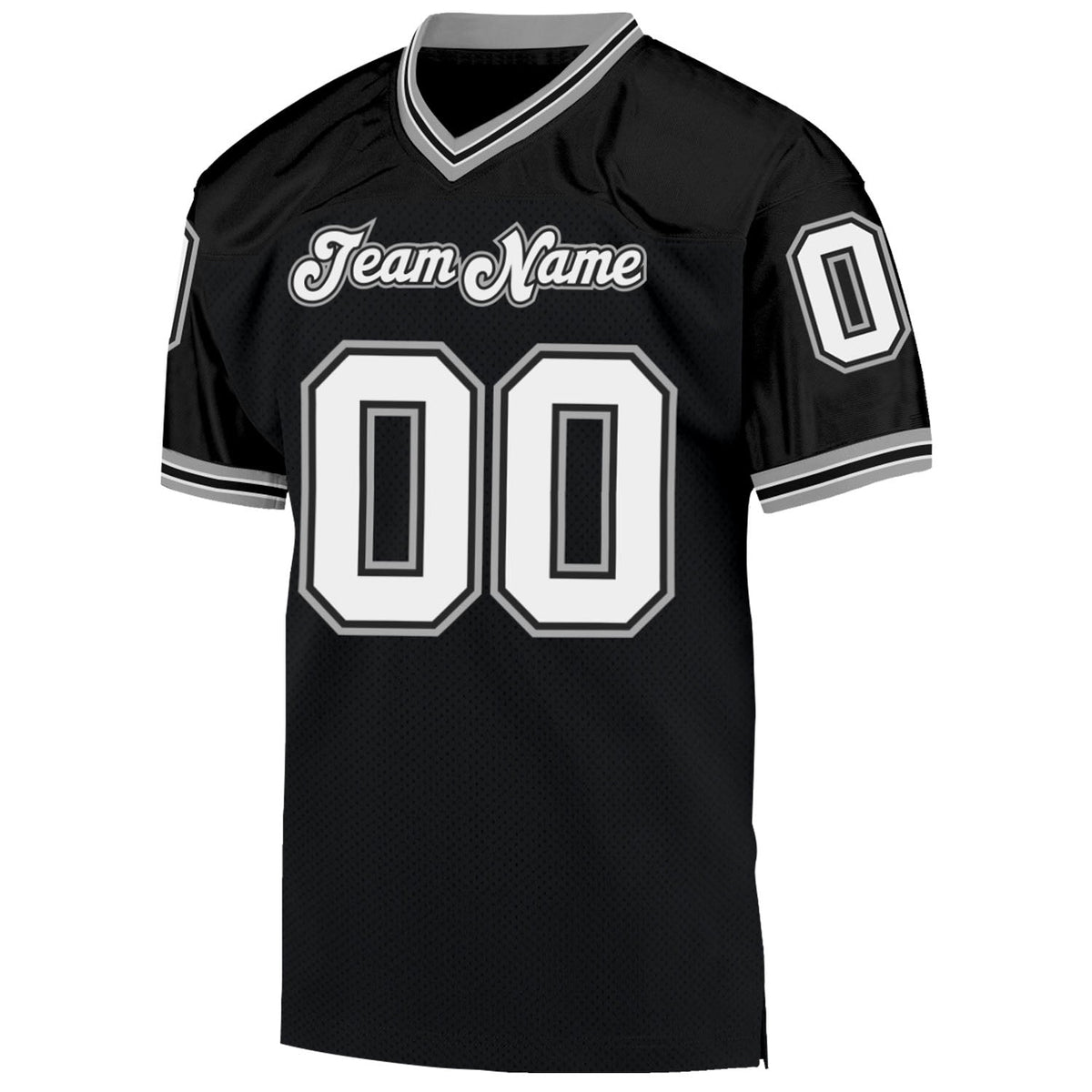 Custom Football Jersey - Black White-Gray Mesh Throwback