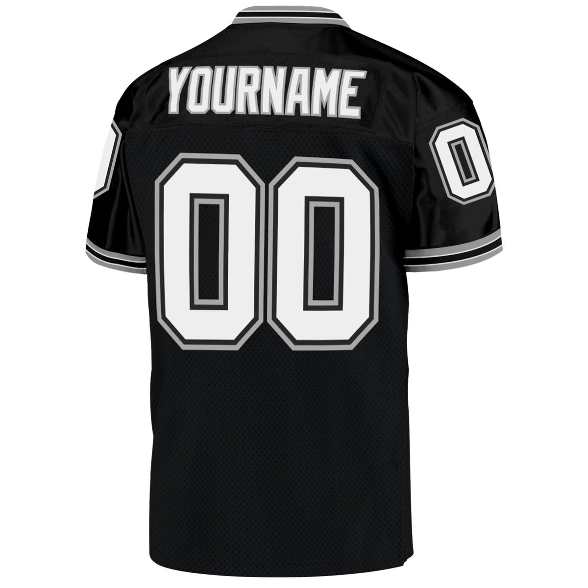 Custom Football Jersey - Black White-Gray Mesh Throwback
