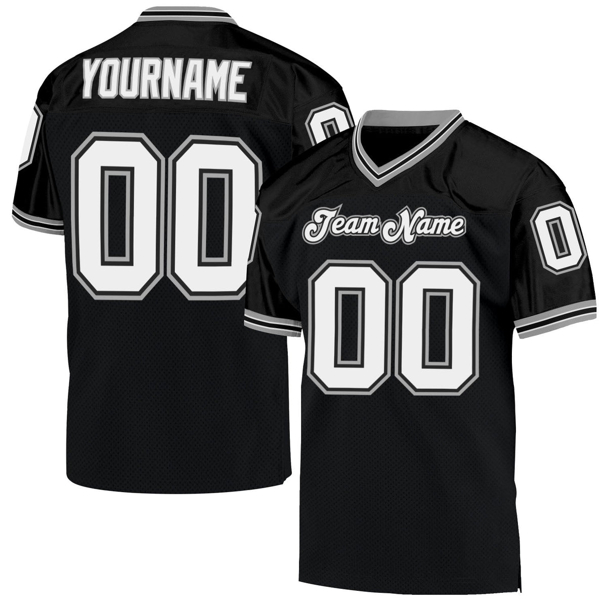 Custom Football Jersey - Black White-Gray Mesh Throwback