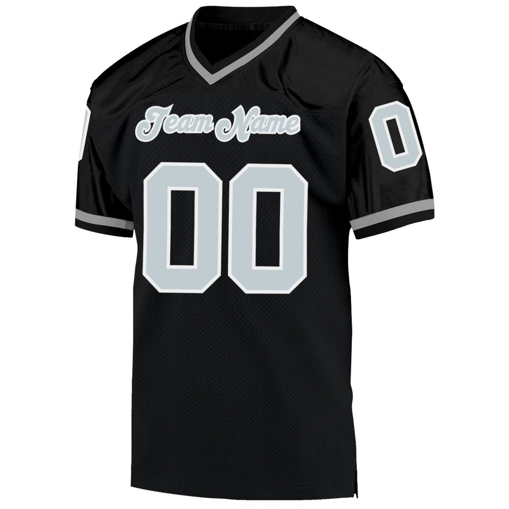 Custom Football Jersey - Black Silver-White Mesh Throwback