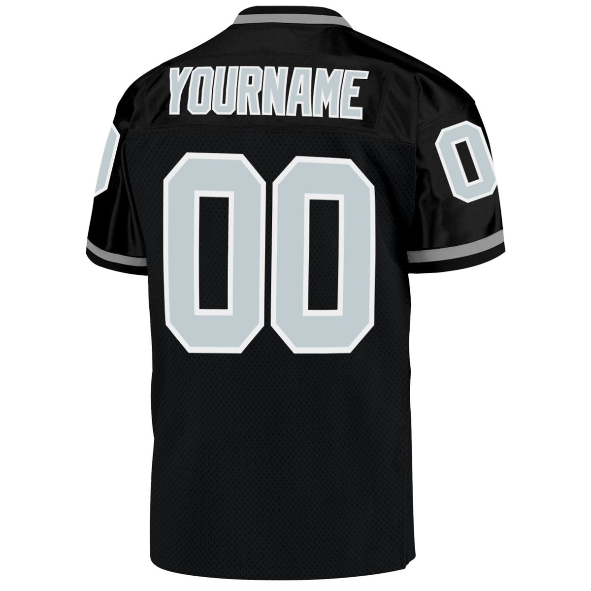 Custom Football Jersey - Black Silver-White Mesh Throwback